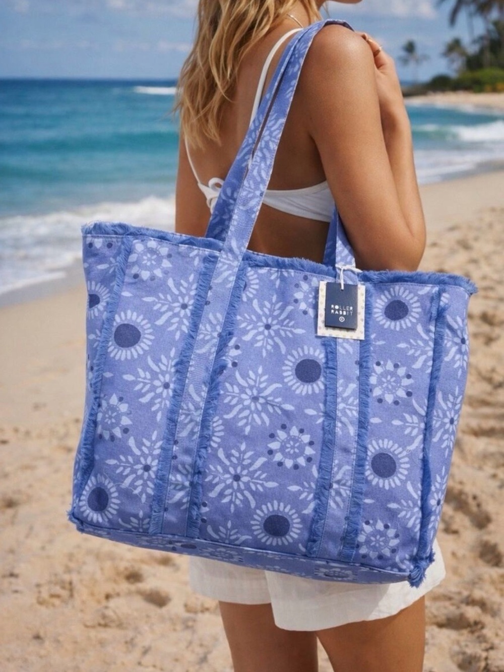 Roller Rabbit X Target Star Medallion Fringe Canvas Tote NWT